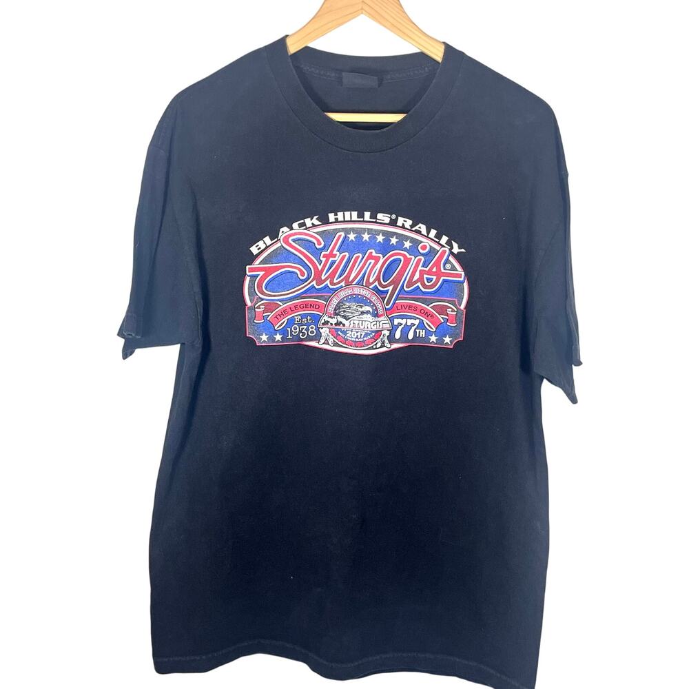 Sturgis 77th Annual Black Hills Rally T Shirt Mens Large Black Eagle